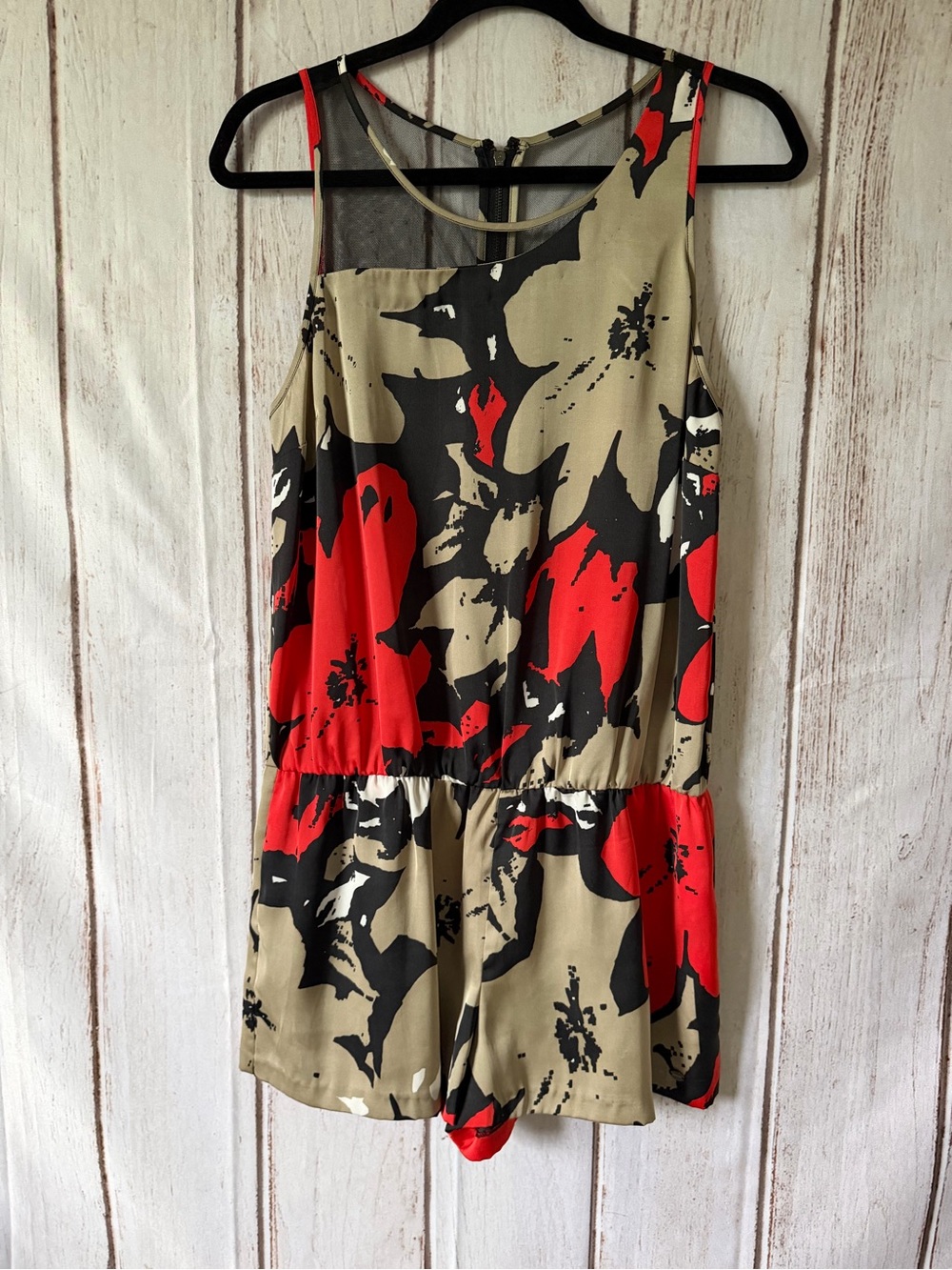 Guess Los Angeles Floral Print With Black Sheer Detail Romper Size L